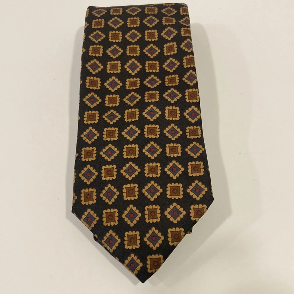 Barney's New York Handmade Black Tan Silk Tie